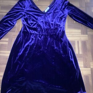 Purple Velvet Long Sleeve Dress